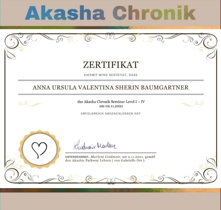 Zertifikat Akasha Chronik Anna Ursula Valentina